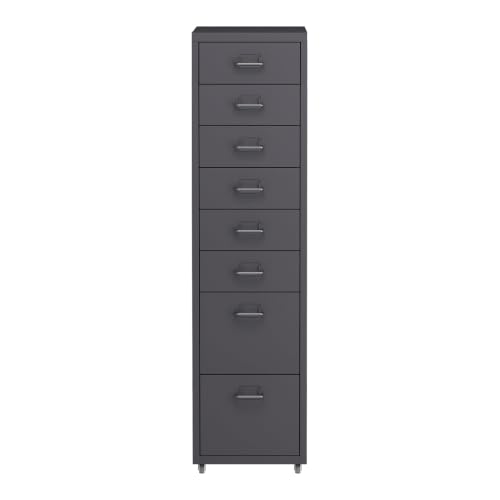 Helloshop26 Büroschrank, Rollschrank, mit 8 Schubladen, 109 x 28 x 41 cm, Dunkelgrau, 03_0009112