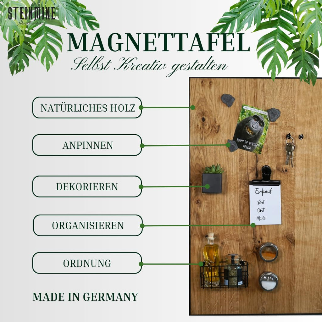 Magnettafel aus echtem Eichenholz (30 x 60 cm) – Starke Magnetkraft & edles Design – Magnetboard für Küche, Büro, Flur – einfache Montage – verschiedene Größen