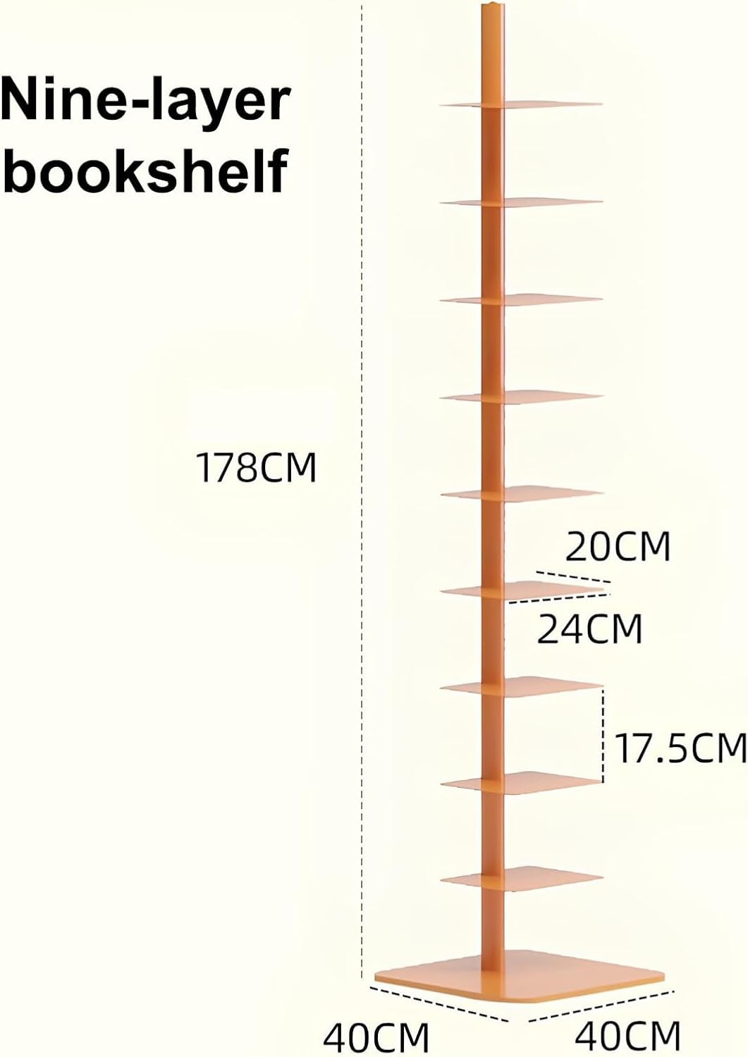 Generisch Bücherregal mit 9 Ebenen und Metallrücken – Hohes, schmales, vertikales Leiter-Bücherregal für Zuhause, einfache und platzsparende Lösung zur Aufbewahrung von Büchern