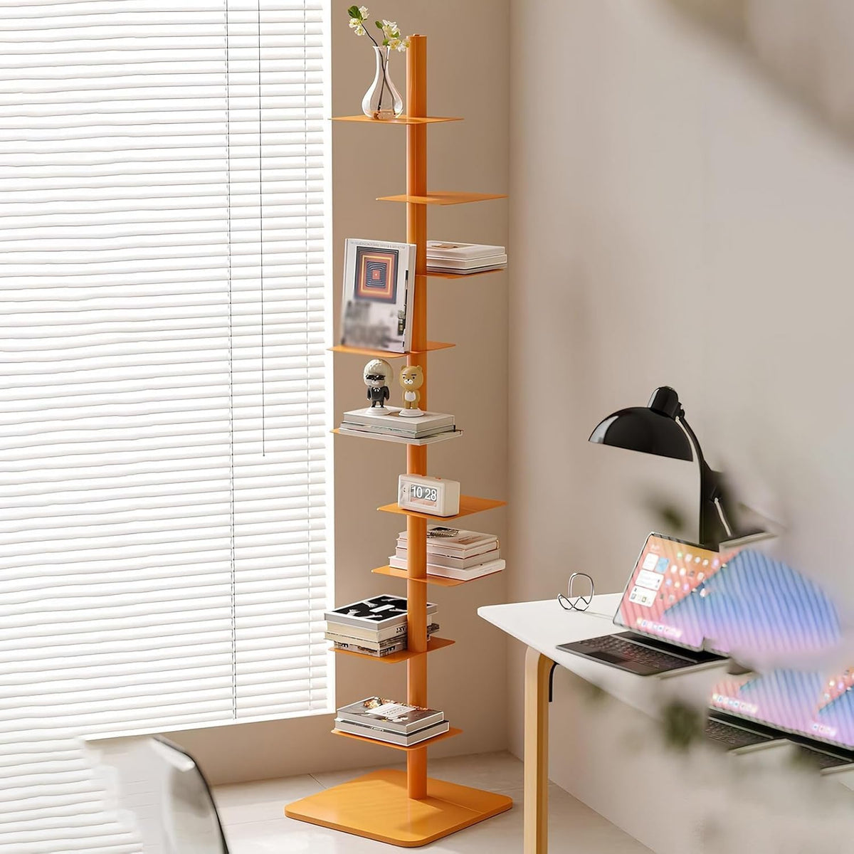 Generisch Bücherregal mit 9 Ebenen und Metallrücken – Hohes, schmales, vertikales Leiter-Bücherregal für Zuhause, einfache und platzsparende Lösung zur Aufbewahrung von Büchern