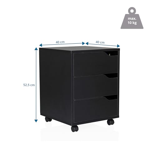 hjh OFFICE Rollcontainer Organiser I geräumiger Beistellschrank mit Schubladen und Rollen, Schwarz