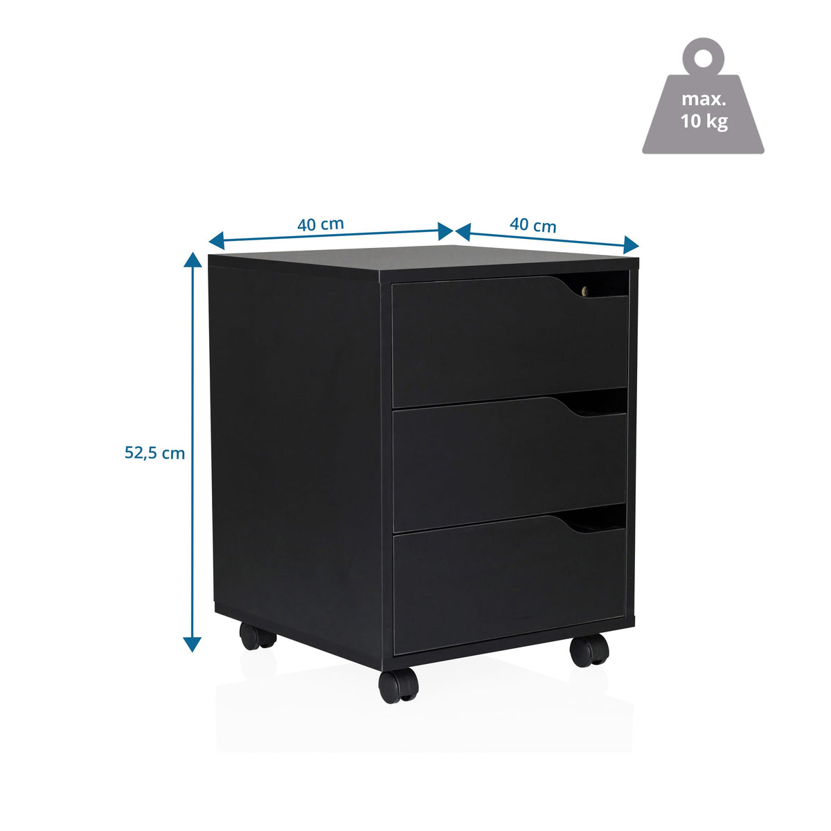 hjh OFFICE Rollcontainer Organiser I geräumiger Beistellschrank mit Schubladen und Rollen, Schwarz