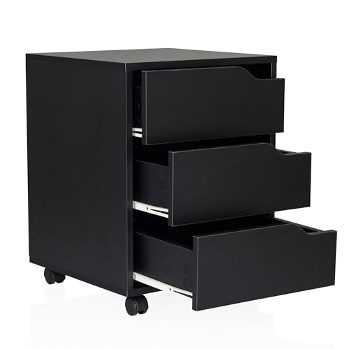 hjh OFFICE Rollcontainer Organiser I geräumiger Beistellschrank mit Schubladen und Rollen, Schwarz