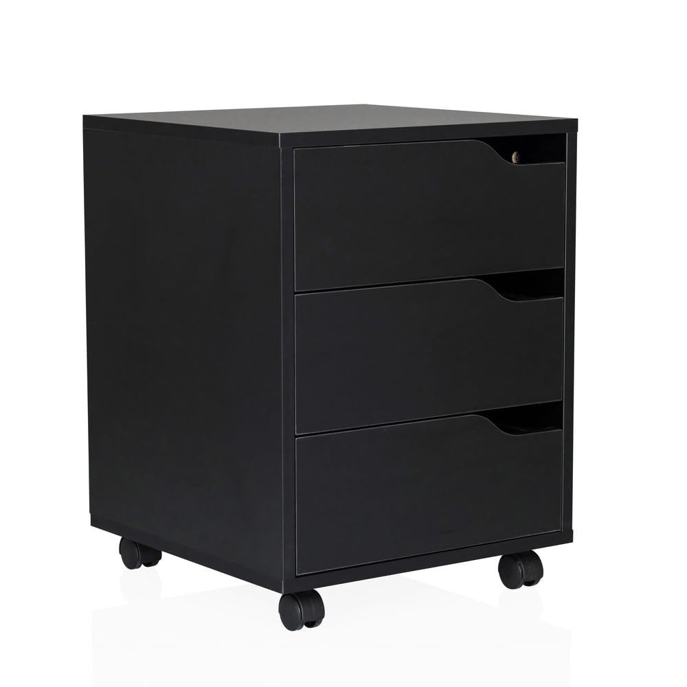 hjh OFFICE Rollcontainer Organiser I geräumiger Beistellschrank mit Schubladen und Rollen, Schwarz