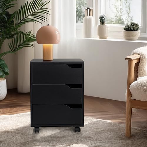 hjh OFFICE Rollcontainer Organiser I geräumiger Beistellschrank mit Schubladen und Rollen, Schwarz