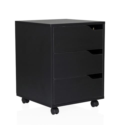 hjh OFFICE Rollcontainer Organiser I geräumiger Beistellschrank mit Schubladen und Rollen, Schwarz