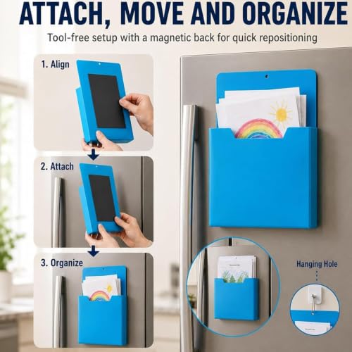 A4 Color-Coded Magnetic File Storage Pocket, Magnetischer Aktenhalter für Kühlschrank, A4 Magnetisch Stiftehalter, Dokumentenhalter, Vertikaler Wandorganizer für Whiteboard, Kühlschrank & Büro，Gelb