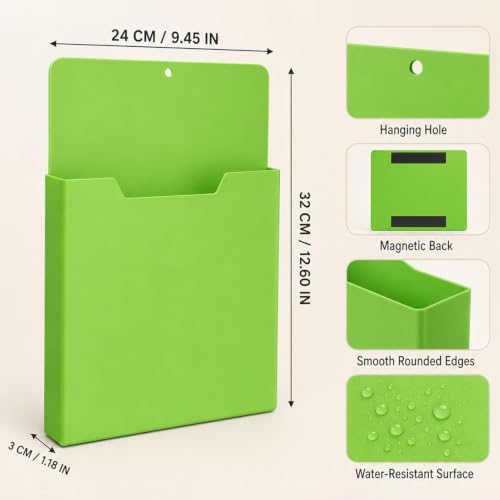 A4 Color-Coded Magnetic File Storage Pocket, Magnetischer Aktenhalter für Kühlschrank, A4 Magnetisch Stiftehalter, Dokumentenhalter, Vertikaler Wandorganizer für Whiteboard, Kühlschrank & Büro，Gelb
