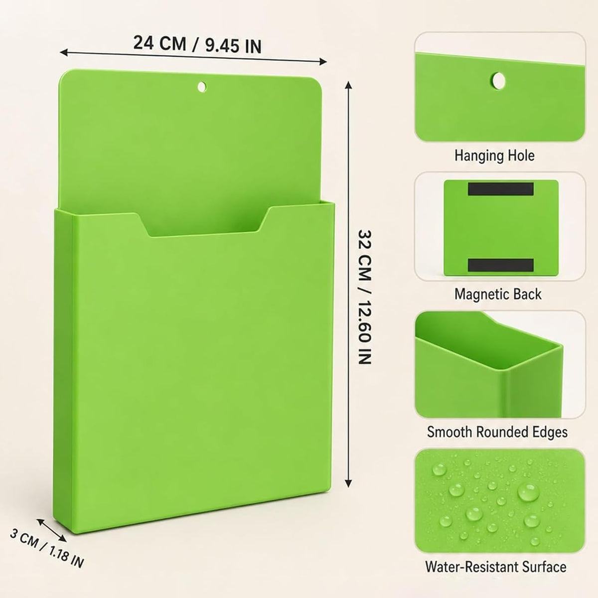 A4 Color-Coded Magnetic File Storage Pocket, Magnetischer Aktenhalter für Kühlschrank, A4 Magnetisch Stiftehalter, Dokumentenhalter, Vertikaler Wandorganizer für Whiteboard, Kühlschrank & Büro，Gelb