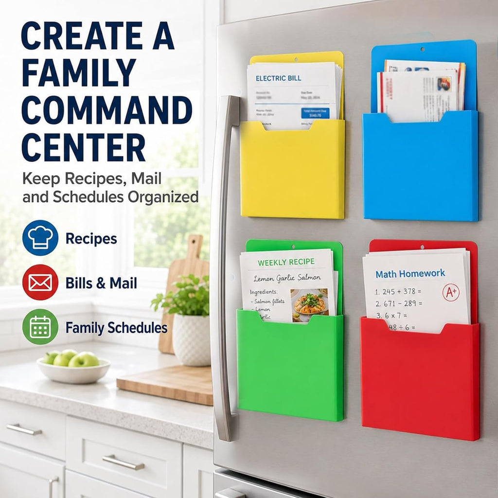 A4 Color-Coded Magnetic File Storage Pocket, Magnetischer Aktenhalter für Kühlschrank, A4 Magnetisch Stiftehalter, Dokumentenhalter, Vertikaler Wandorganizer für Whiteboard, Kühlschrank & Büro，Gelb