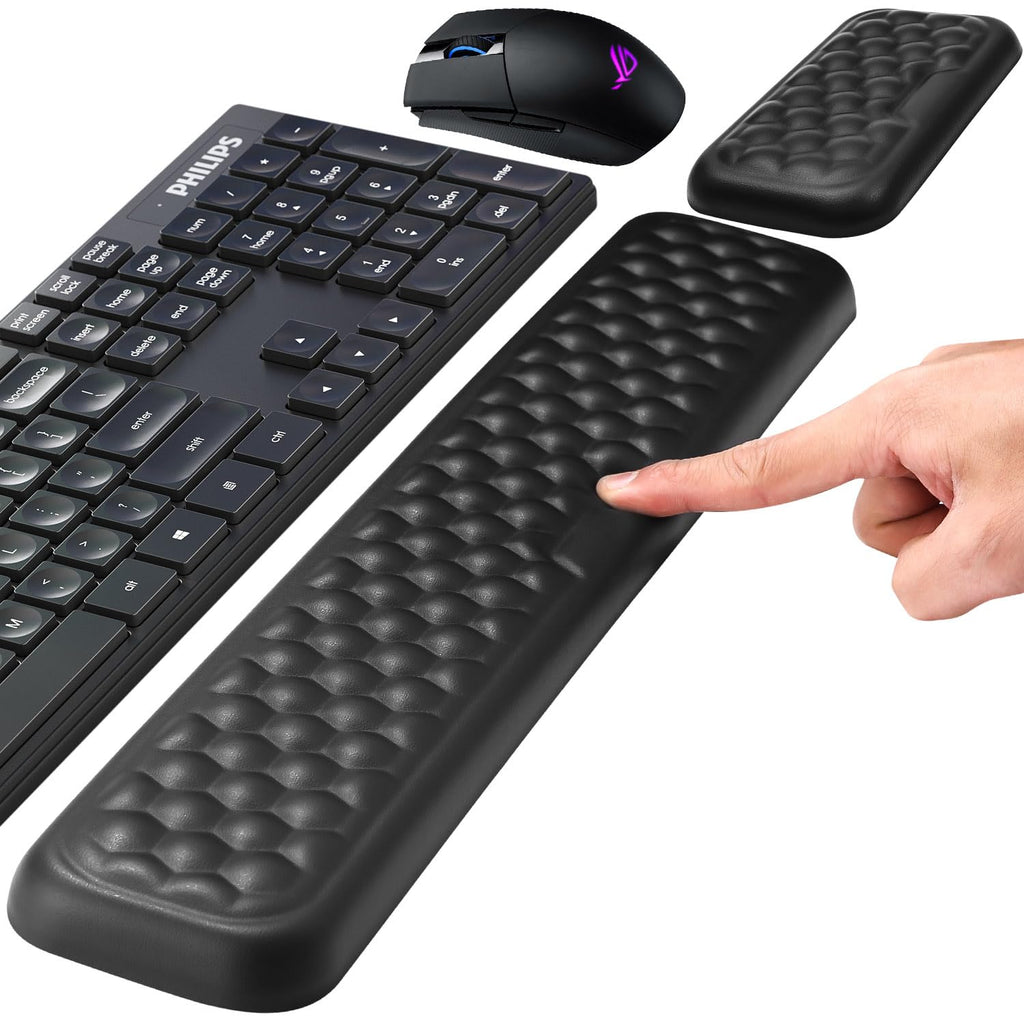 Handballenauflage für Tastatur und Maus, Ergonomisches Memory Foam Handgelenkstützen Set, Mit rutschfest PU Leder Wrist Rest für Büro, Gaming, PC Computer, Laptop - Schwarz
