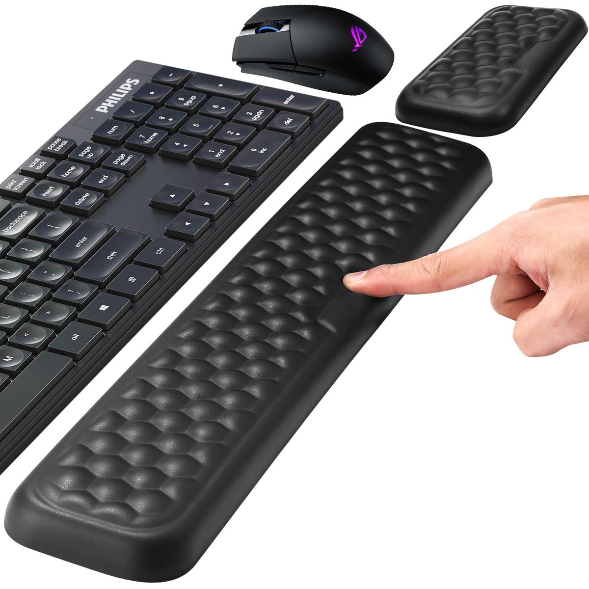 Handballenauflage für Tastatur und Maus, Ergonomisches Memory Foam Handgelenkstützen Set, Mit rutschfest PU Leder Wrist Rest für Büro, Gaming, PC Computer, Laptop - Schwarz