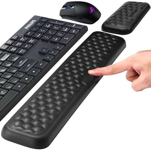 Handballenauflage für Tastatur und Maus, Ergonomisches Memory Foam Handgelenkstützen Set, Mit rutschfest PU Leder Wrist Rest für Büro, Gaming, PC Computer, Laptop - Schwarz