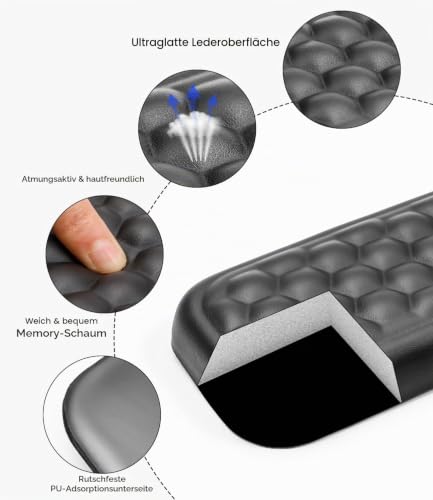 Handballenauflage für Tastatur und Maus, Ergonomisches Memory Foam Handgelenkstützen Set, Mit rutschfest PU Leder Wrist Rest für Büro, Gaming, PC Computer, Laptop - Schwarz