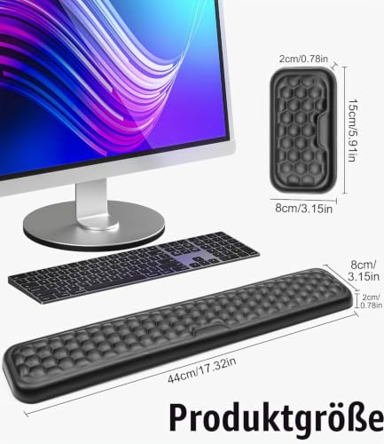 Handballenauflage für Tastatur und Maus, Ergonomisches Memory Foam Handgelenkstützen Set, Mit rutschfest PU Leder Wrist Rest für Büro, Gaming, PC Computer, Laptop - Schwarz