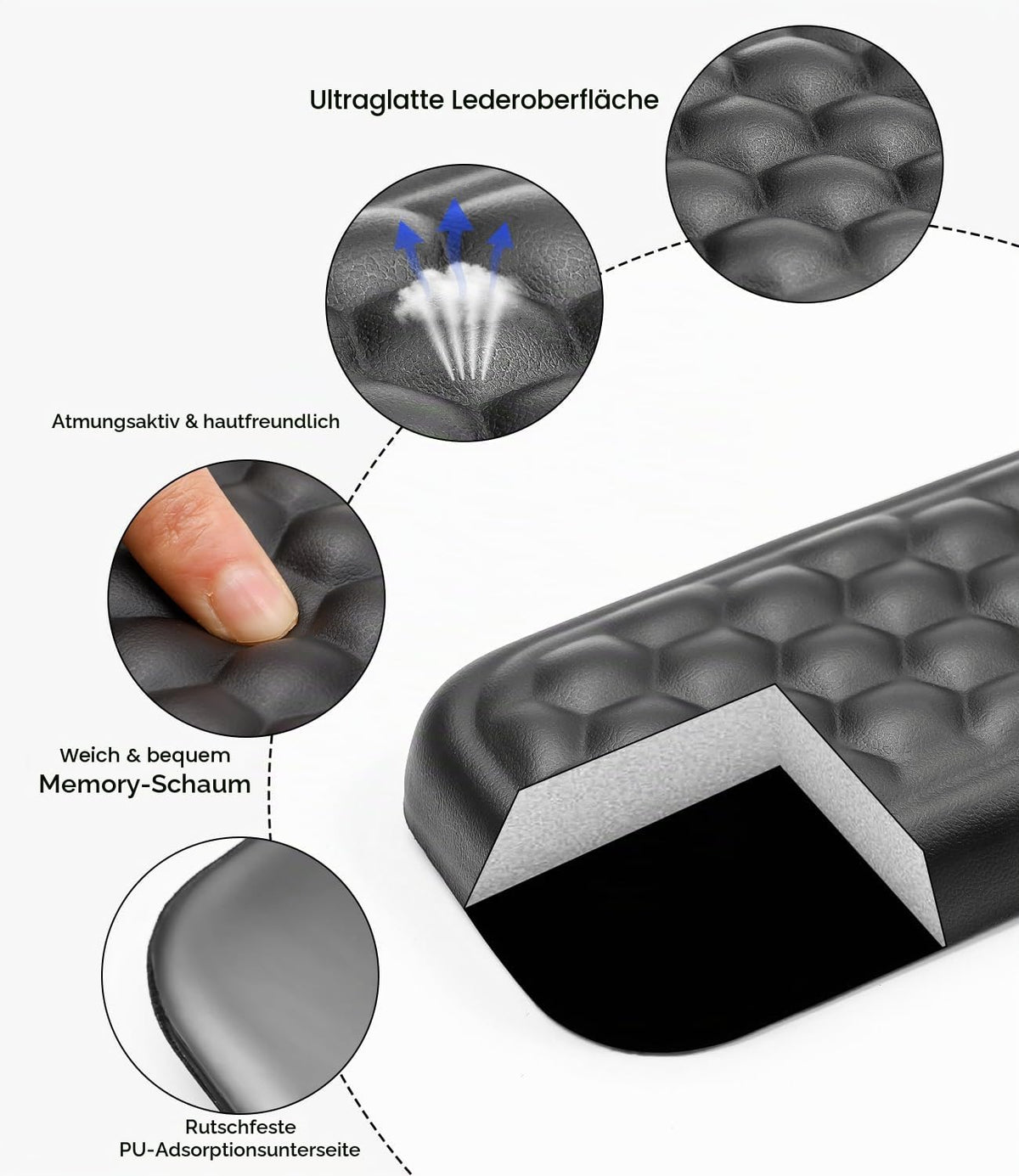 Handballenauflage für Tastatur und Maus, Ergonomisches Memory Foam Handgelenkstützen Set, Mit rutschfest PU Leder Wrist Rest für Büro, Gaming, PC Computer, Laptop - Schwarz