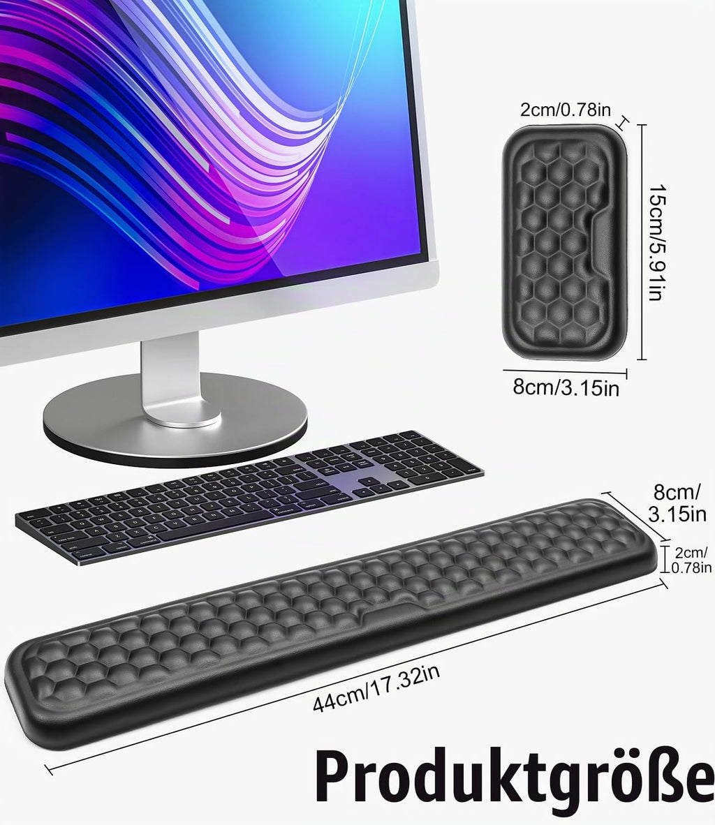 Handballenauflage für Tastatur und Maus, Ergonomisches Memory Foam Handgelenkstützen Set, Mit rutschfest PU Leder Wrist Rest für Büro, Gaming, PC Computer, Laptop - Schwarz