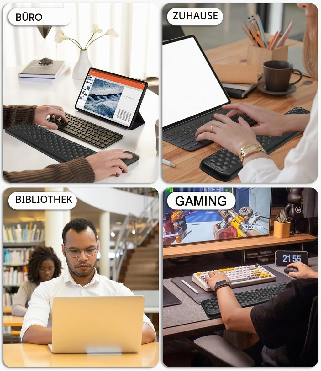 Handballenauflage für Tastatur und Maus, Ergonomisches Memory Foam Handgelenkstützen Set, Mit rutschfest PU Leder Wrist Rest für Büro, Gaming, PC Computer, Laptop - Schwarz