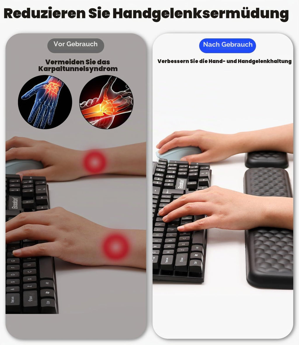 Handballenauflage für Tastatur und Maus, Ergonomisches Memory Foam Handgelenkstützen Set, Mit rutschfest PU Leder Wrist Rest für Büro, Gaming, PC Computer, Laptop - Schwarz