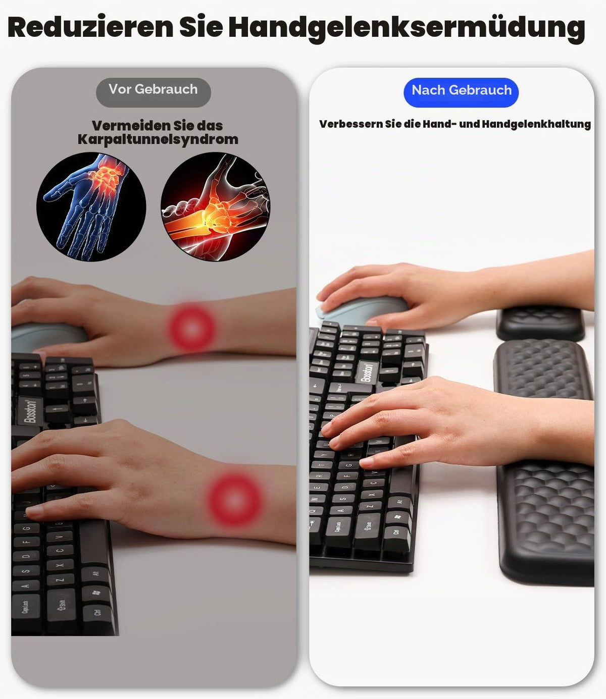 Handballenauflage für Tastatur und Maus, Ergonomisches Memory Foam Handgelenkstützen Set, Mit rutschfest PU Leder Wrist Rest für Büro, Gaming, PC Computer, Laptop - Schwarz