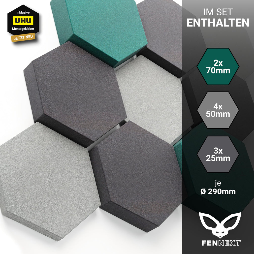 Schallabsorber Wand Paneele [9 Stk.] für spürbar reduzierte Geräusche I Modernes Akustikbild aus Hexagon Akustikplatten I Unbedenkliche Akustikpaneele hergestellt in der EU I 3D Panels