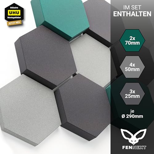 Schallabsorber Wand Paneele [9 Stk.] für spürbar reduzierte Geräusche I Modernes Akustikbild aus Hexagon Akustikplatten I Unbedenkliche Akustikpaneele hergestellt in der EU I 3D Panels
