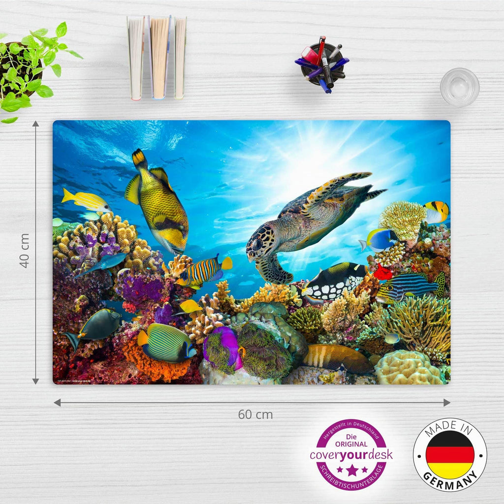 Schreibtischunterlage für Kinder - Bunte Unterwasserwelt - aus premium Vinyl - in verschiedenen Größen - Made in Germany (60 x 40 cm)
