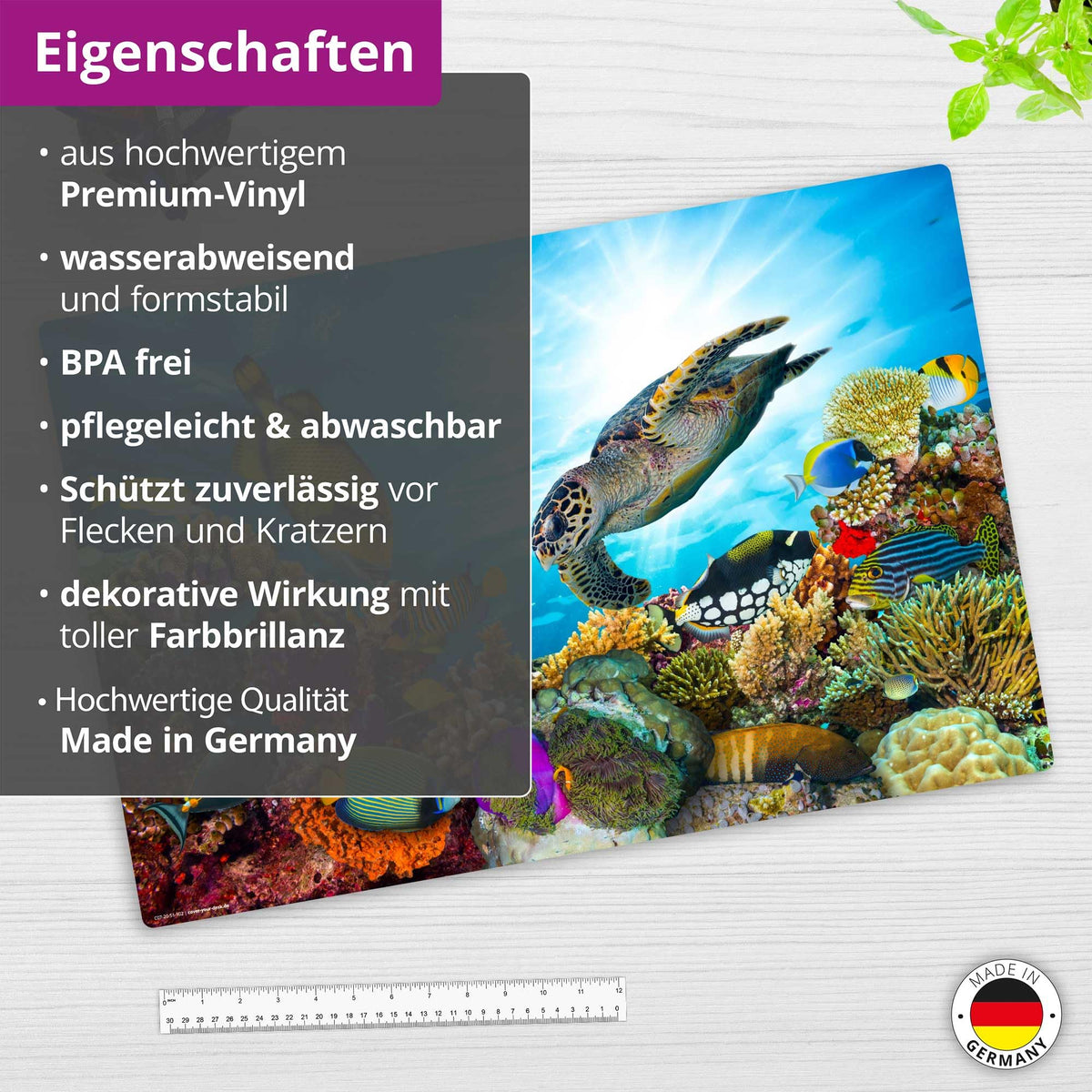 Schreibtischunterlage für Kinder - Bunte Unterwasserwelt - aus premium Vinyl - in verschiedenen Größen - Made in Germany (60 x 40 cm)