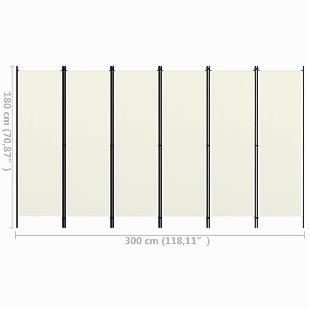 vidaXL Raumteiler Klappbar Freistehend Trennwand Paravent Umkleide Sichtschutz Spanische Wand Raumtrenner 6-TLG. Weiß 300x180cm Eisen Stoff
