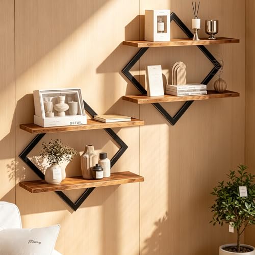 Wandregal 2er Set, Schweberegal mit Metallrahmen 38 cm, 2-stöckiges Hängeregal für Badezimmer, Wohnzimmer, Küche, Home Office