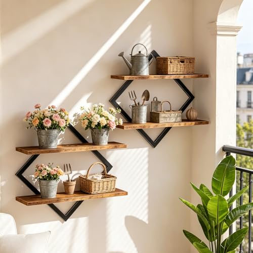 Wandregal 2er Set, Schweberegal mit Metallrahmen 38 cm, 2-stöckiges Hängeregal für Badezimmer, Wohnzimmer, Küche, Home Office