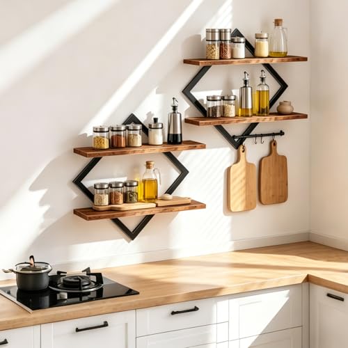 Wandregal 2er Set, Schweberegal mit Metallrahmen 38 cm, 2-stöckiges Hängeregal für Badezimmer, Wohnzimmer, Küche, Home Office
