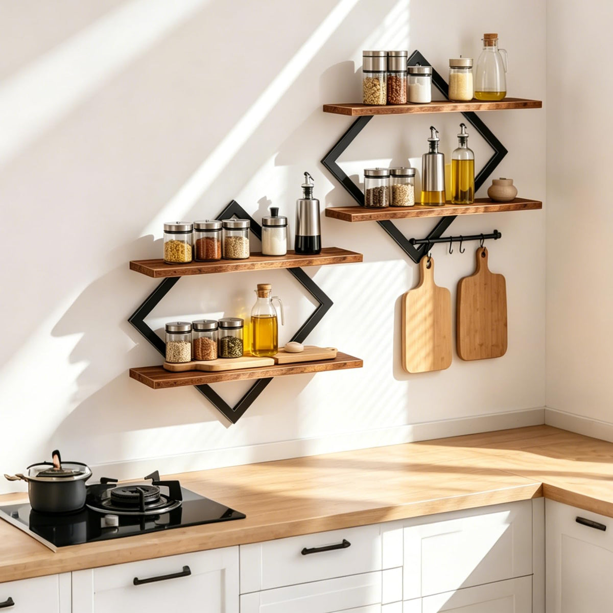 Wandregal 2er Set, Schweberegal mit Metallrahmen 38 cm, 2-stöckiges Hängeregal für Badezimmer, Wohnzimmer, Küche, Home Office