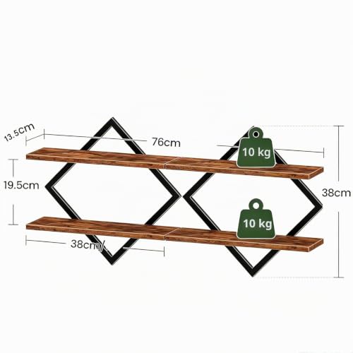 Wandregal 2er Set, Schweberegal mit Metallrahmen 38 cm, 2-stöckiges Hängeregal für Badezimmer, Wohnzimmer, Küche, Home Office