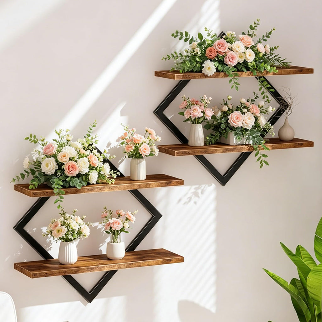 Wandregal 2er Set, Schweberegal mit Metallrahmen 38 cm, 2-stöckiges Hängeregal für Badezimmer, Wohnzimmer, Küche, Home Office