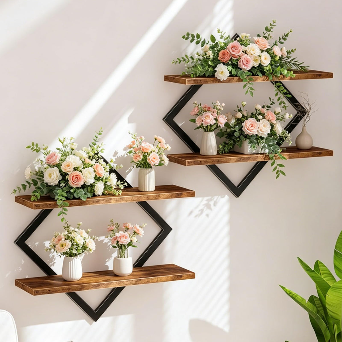 Wandregal 2er Set, Schweberegal mit Metallrahmen 38 cm, 2-stöckiges Hängeregal für Badezimmer, Wohnzimmer, Küche, Home Office