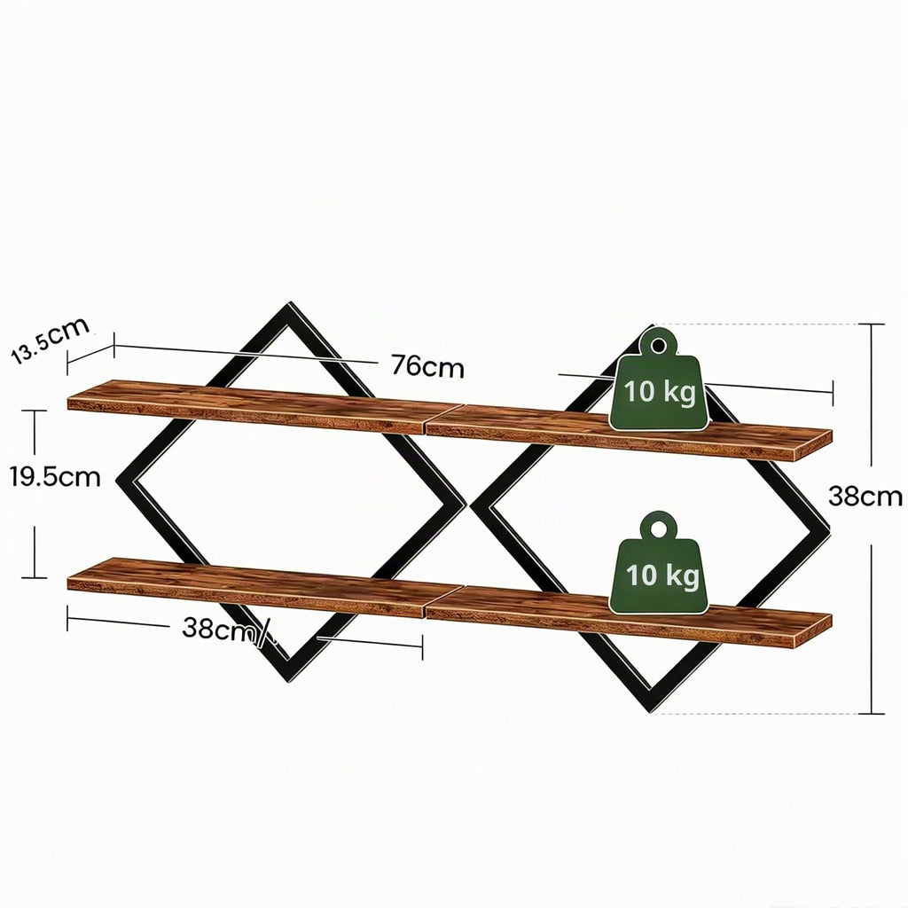 Wandregal 2er Set, Schweberegal mit Metallrahmen 38 cm, 2-stöckiges Hängeregal für Badezimmer, Wohnzimmer, Küche, Home Office