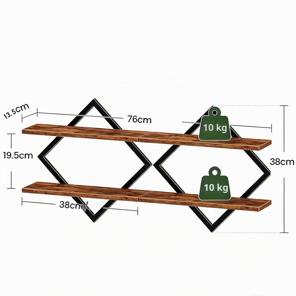 Wandregal 2er Set, Schweberegal mit Metallrahmen 38 cm, 2-stöckiges Hängeregal für Badezimmer, Wohnzimmer, Küche, Home Office