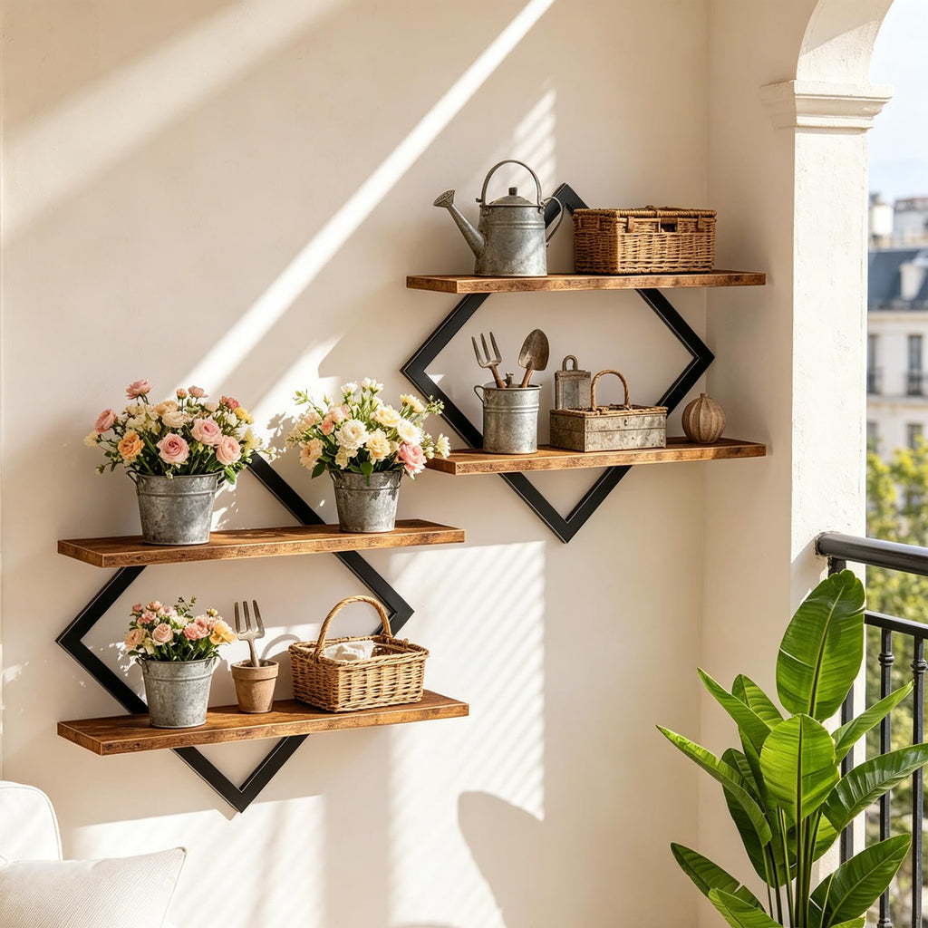 Wandregal 2er Set, Schweberegal mit Metallrahmen 38 cm, 2-stöckiges Hängeregal für Badezimmer, Wohnzimmer, Küche, Home Office