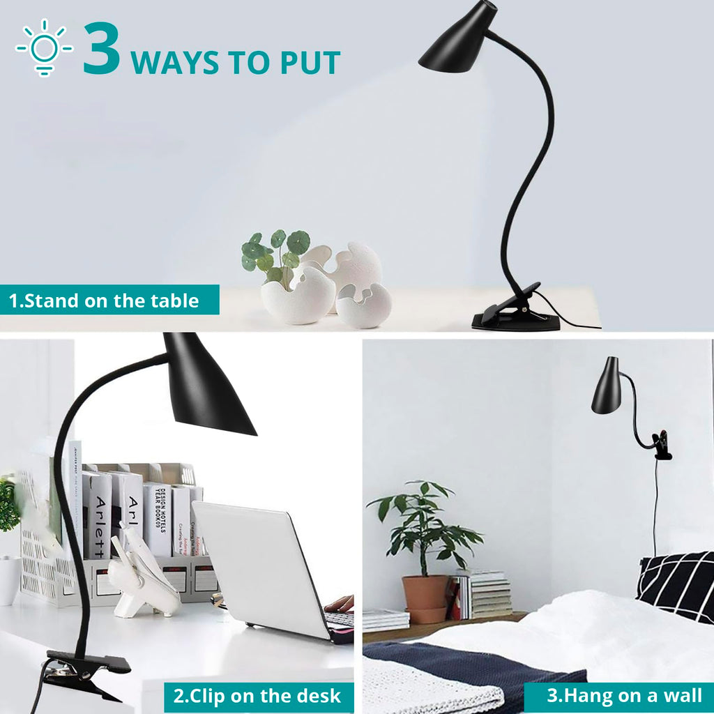 Semlos LED Clip-on-Licht, USB-Schreibtischleuchte, Leselampe für Schlafzimmer-Tisch, 3 Farbmodi, 10 Dimmhelligkeitsstufen, Schreibtischlampen, verstellbarer Schwanenhals, automatische Abschaltung