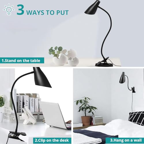 Semlos LED Clip-on-Licht, USB-Schreibtischleuchte, Leselampe für Schlafzimmer-Tisch, 3 Farbmodi, 10 Dimmhelligkeitsstufen, Schreibtischlampen, verstellbarer Schwanenhals, automatische Abschaltung