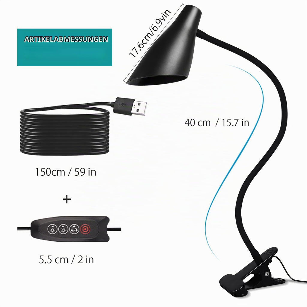Semlos LED Clip-on-Licht, USB-Schreibtischleuchte, Leselampe für Schlafzimmer-Tisch, 3 Farbmodi, 10 Dimmhelligkeitsstufen, Schreibtischlampen, verstellbarer Schwanenhals, automatische Abschaltung