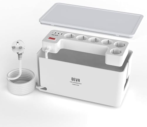 BEVA Kabelbox mit Steckdosenleiste 3680W/16A und 2M Kabel,Weiß