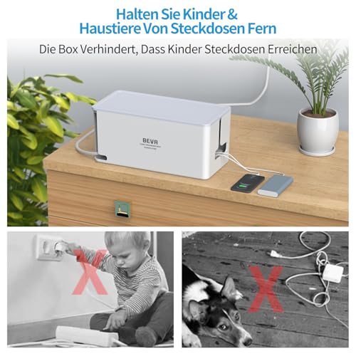 BEVA Kabelbox mit Steckdosenleiste 3680W/16A und 2M Kabel,Weiß