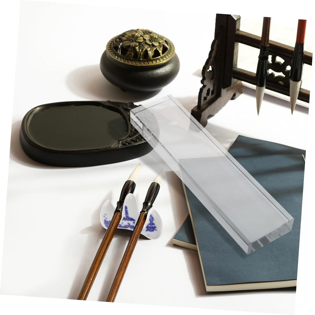 Briefbeschwerer Aus Glas Für Chinesische Kalligraphie Transparenter Papierhalter Mit Polierter Oberfläche Dekoratives Schreibtischzubehör Für Malerei Schreibpraxis Ausstellungen Und Feiern