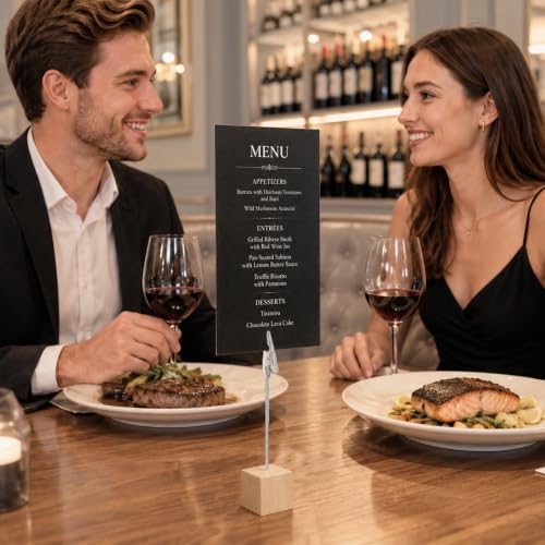 20 Stück Fotohalter mit Klammern, Tischkartenhalter Holz, Fotoaufsteller Kartenhalter Tisch, Holzsockel mit Metall Klammer für Tischdekoration Hochzeit Party Büro Restaurant Event (Natur)