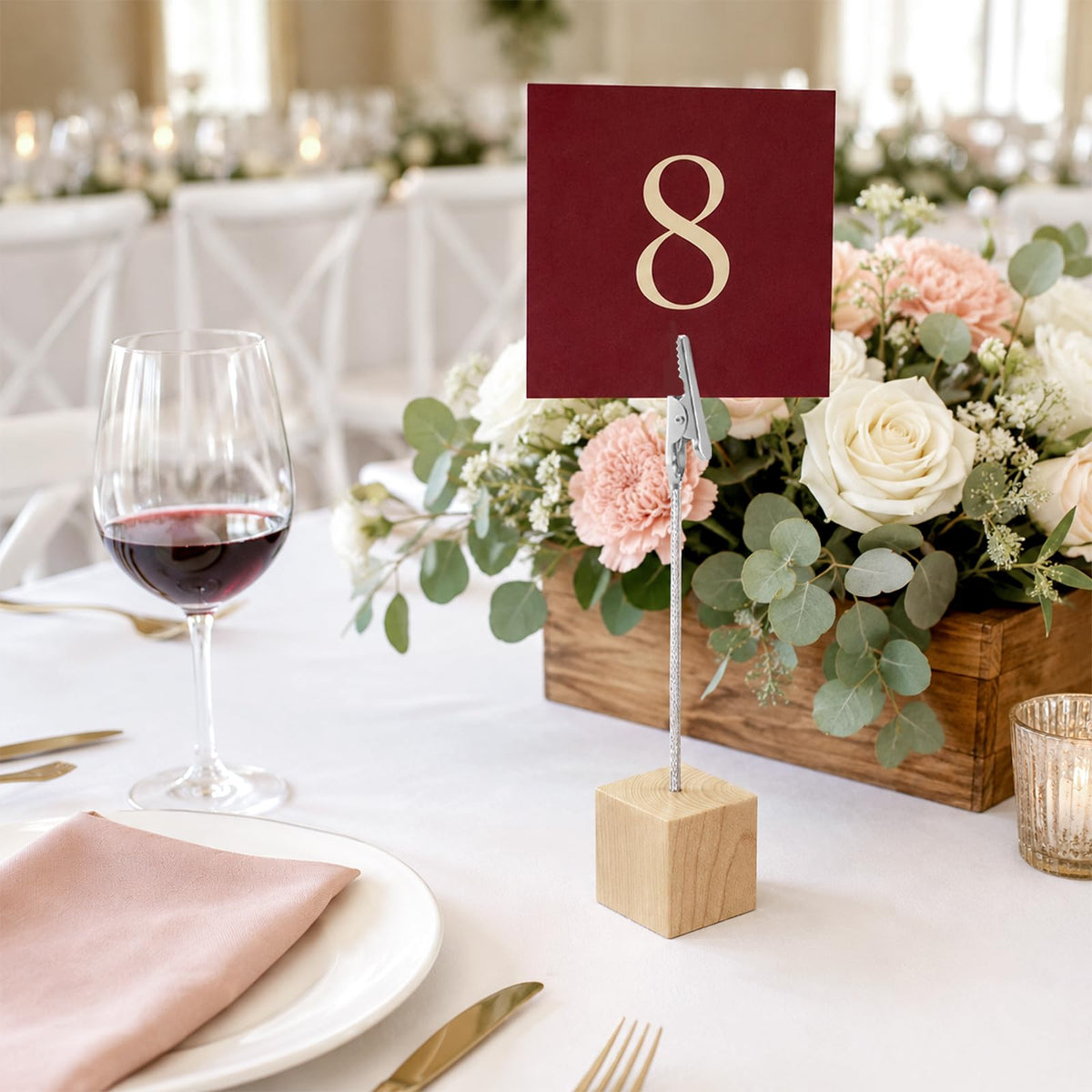 20 Stück Fotohalter mit Klammern, Tischkartenhalter Holz, Fotoaufsteller Kartenhalter Tisch, Holzsockel mit Metall Klammer für Tischdekoration Hochzeit Party Büro Restaurant Event (Natur)