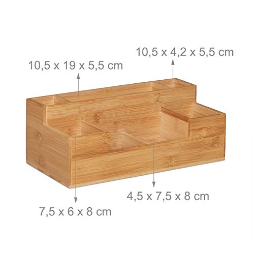 Relaxdays Schreibtisch Organizer, 7 Fächer, Bambus-Organizer, Büro, natur