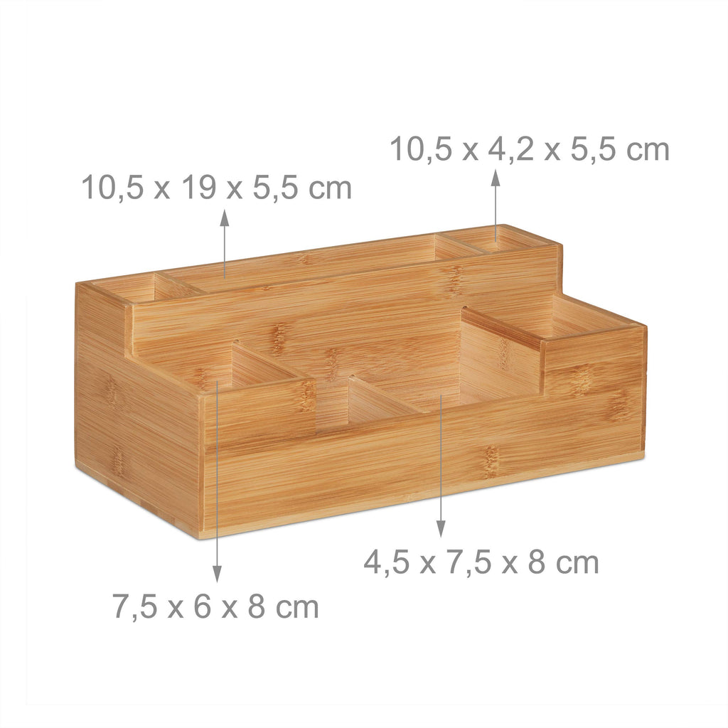 Relaxdays Schreibtisch Organizer, 7 Fächer, Bambus-Organizer, Büro, natur