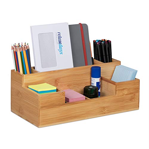 Relaxdays Schreibtisch Organizer, 7 Fächer, Bambus-Organizer, Büro, natur